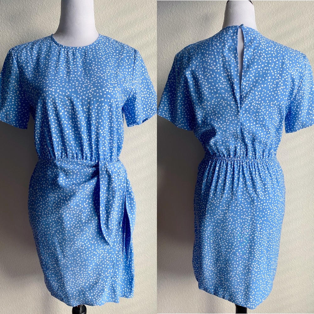 & other stories blue polka dot faux wrap short sleeve dress 4